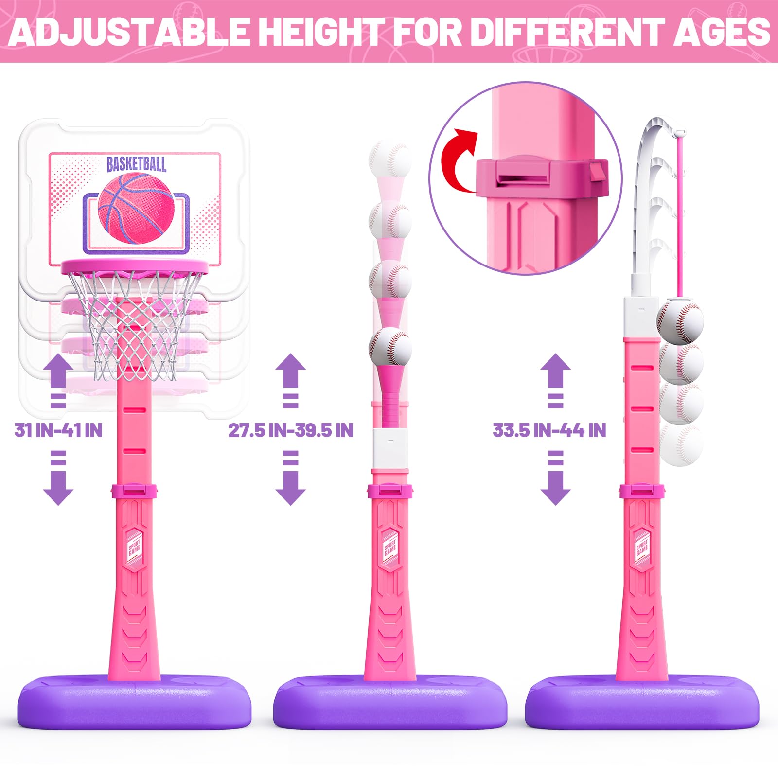 ShyLizard baseball tee set pink: beginner batting practice at home.