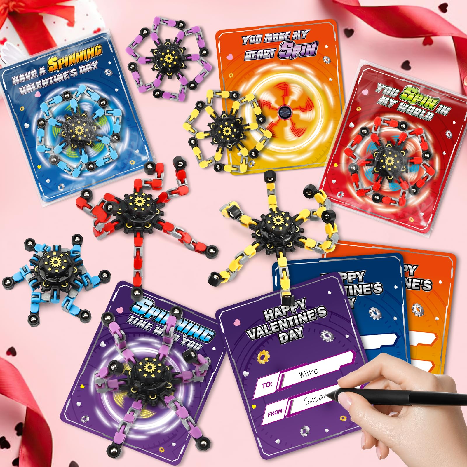 ShyLizard classroom party favors with Valentines cards and spinners