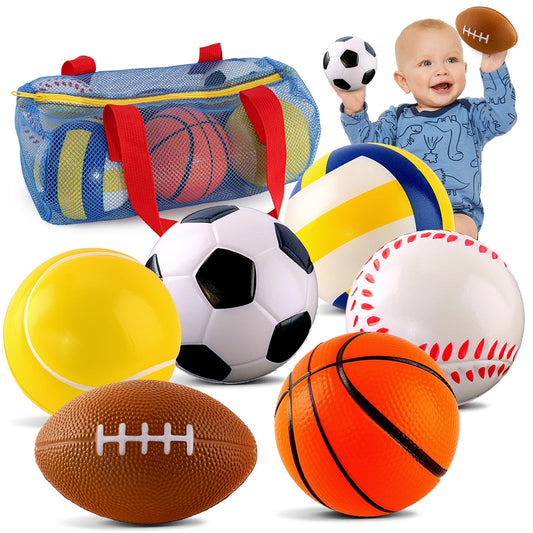ShyLizard six soft foam balls set for toddlers, ideal for safe indoor play and easy grabbing.