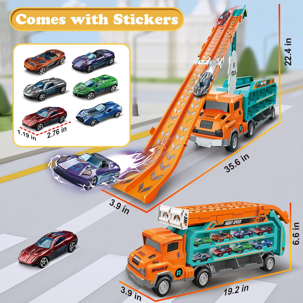 ShyLizard car carrier truck with dual launchers boosts racing action.