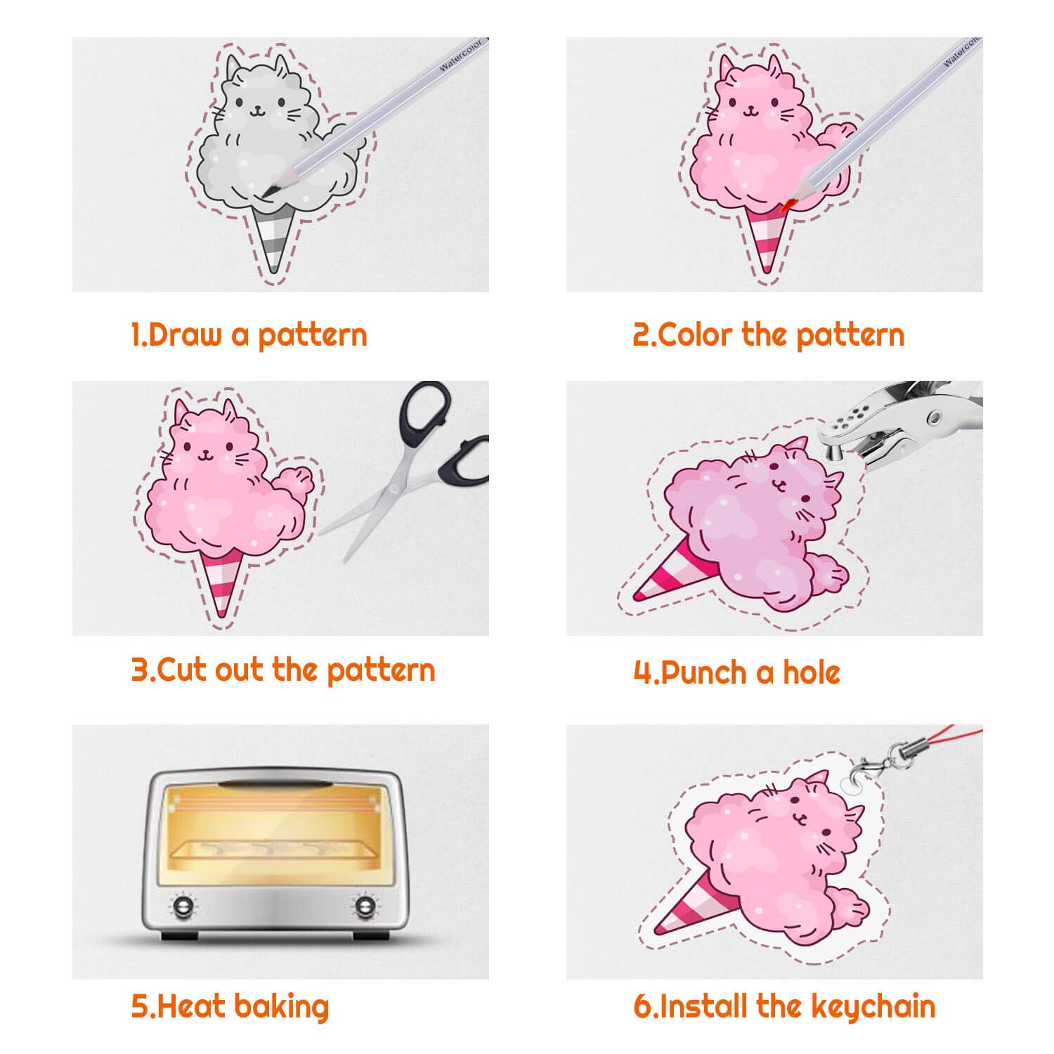 Shynek heat shrinking process turns sheets into tiny charms.
