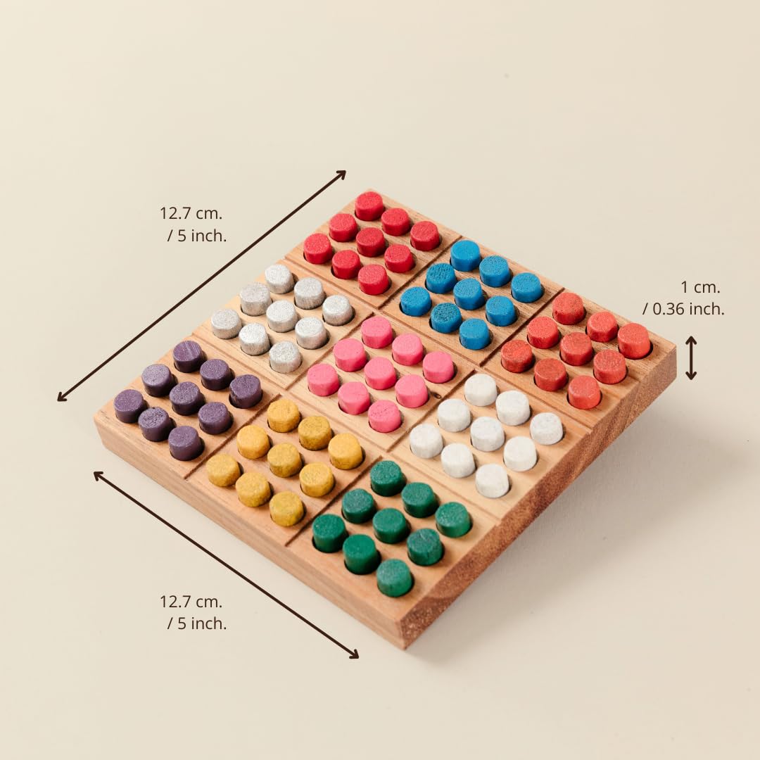 Deluxe color Sudoku board made of monkeypod wood for premium tactile feel
