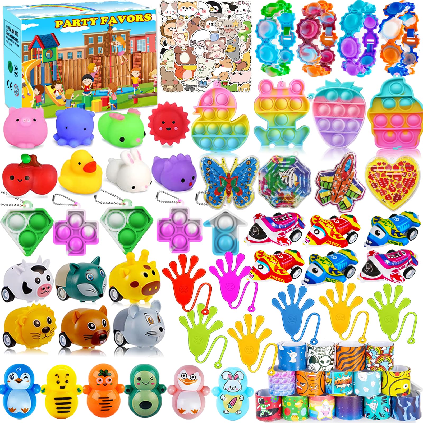 Sibucor 126-pcs party favors lineup ready for classroom prizes and party treats.