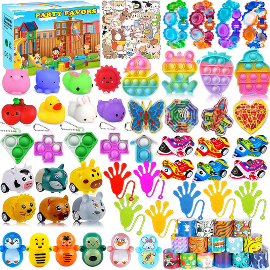 Sibucor 126-pcs party favors lineup ready for classroom prizes and party treats.