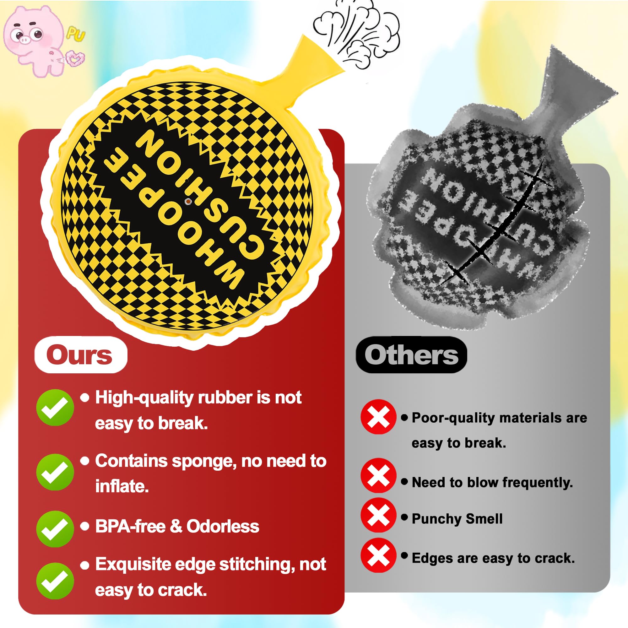 Demonstration of Sicitu Whoopee Cushion on a chair for playful on-seat fun.