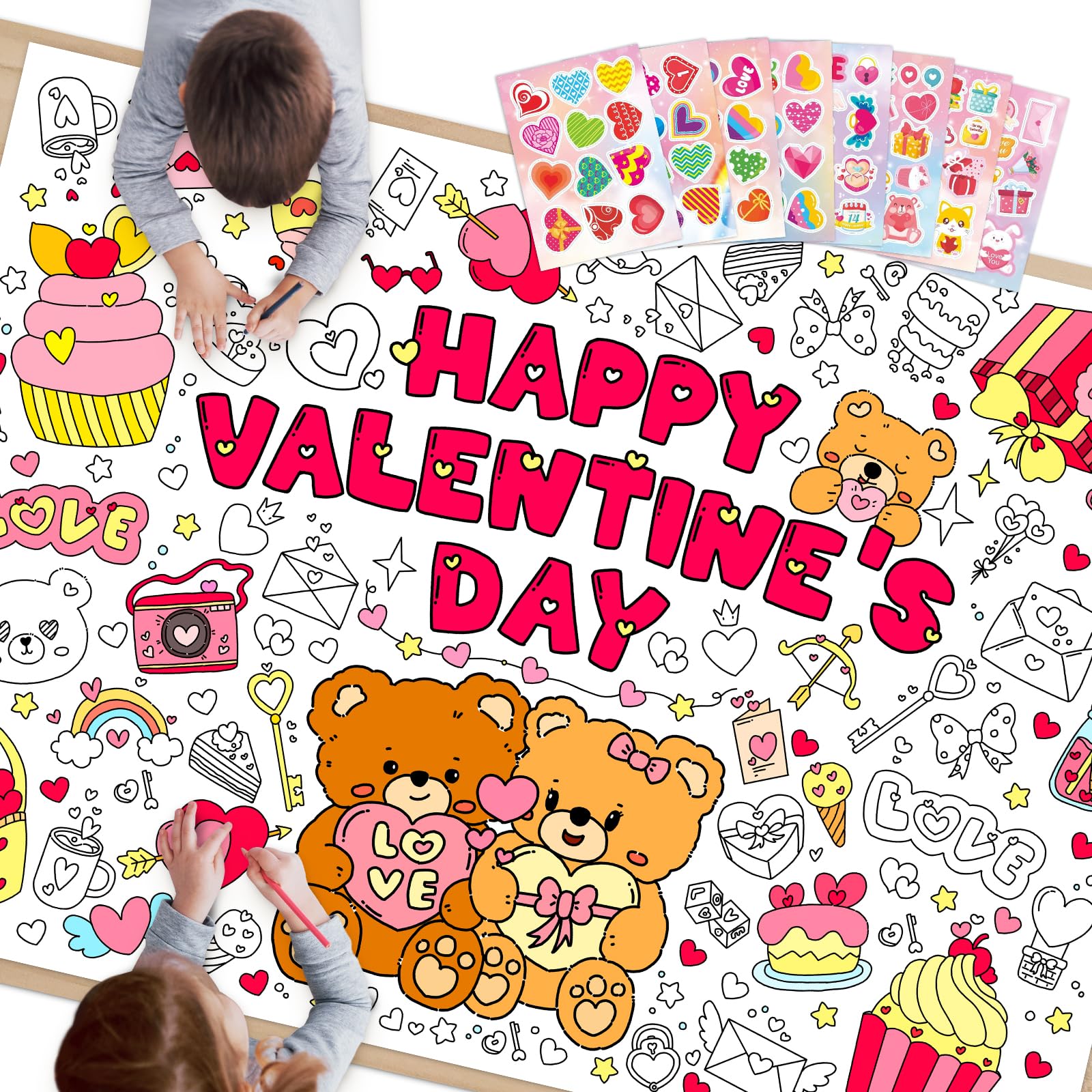 SICOHOME valentines coloring tablecloth, 46x33 inches, ideal for group art sessions.