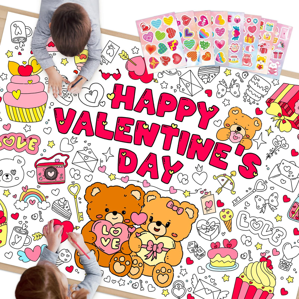 SICOHOME valentines coloring tablecloth, 46x33 inches, ideal for group art sessions.