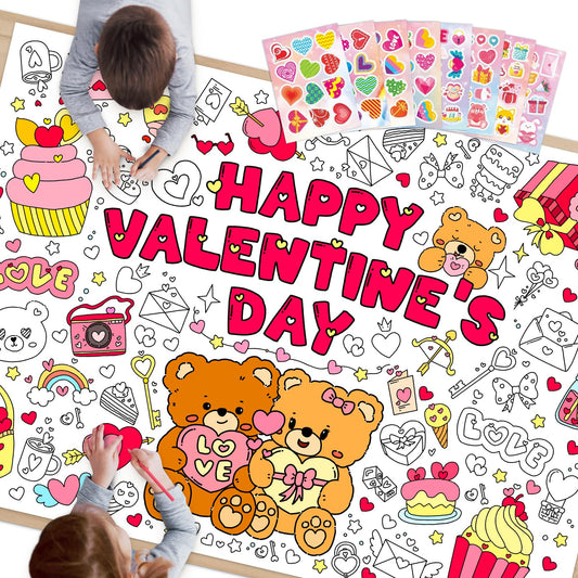 SICOHOME valentines coloring tablecloth, 46x33 inches, ideal for group art sessions.