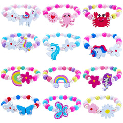 SIELEVIN unicorn-mermaid bracelets image shows colorful beaded set for kids' party favors.