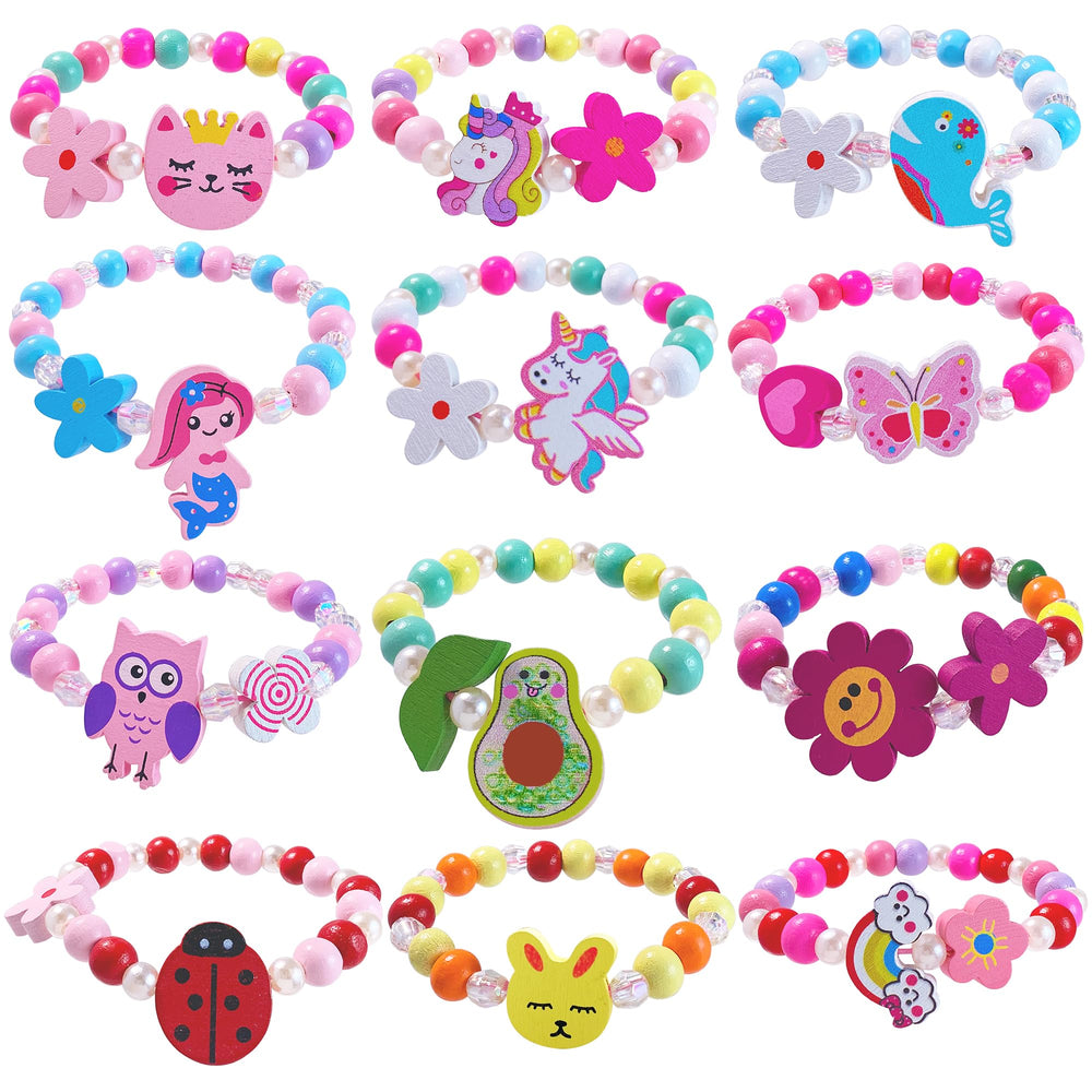 SIELEVIN 12-piece girls bracelet set with unicorns and mermaids for playful styling