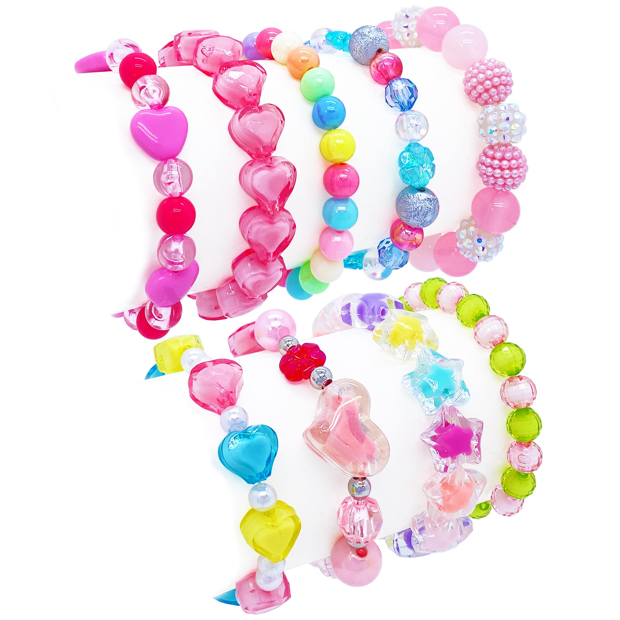SIELEVIN 9-piece pink love beads bracelets for girls, fun daily wear and party favors