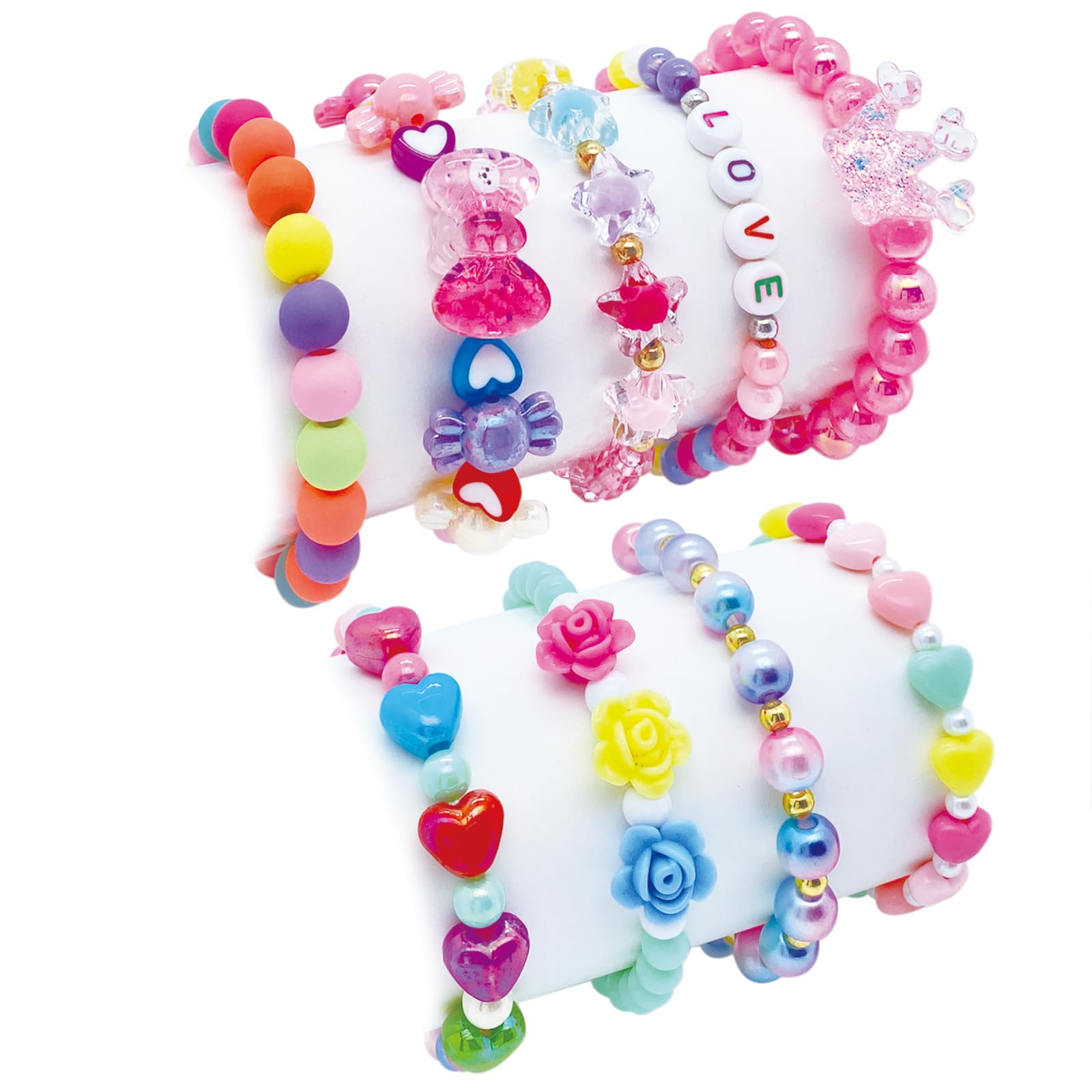 SIELEVIN 9-piece pink love bracelet for girls, perfect for daily dress-up.