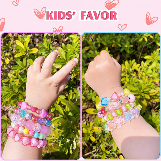 SIELEVIN colorful heart design bracelets for girls, ideal for Disney-style dress-up moments