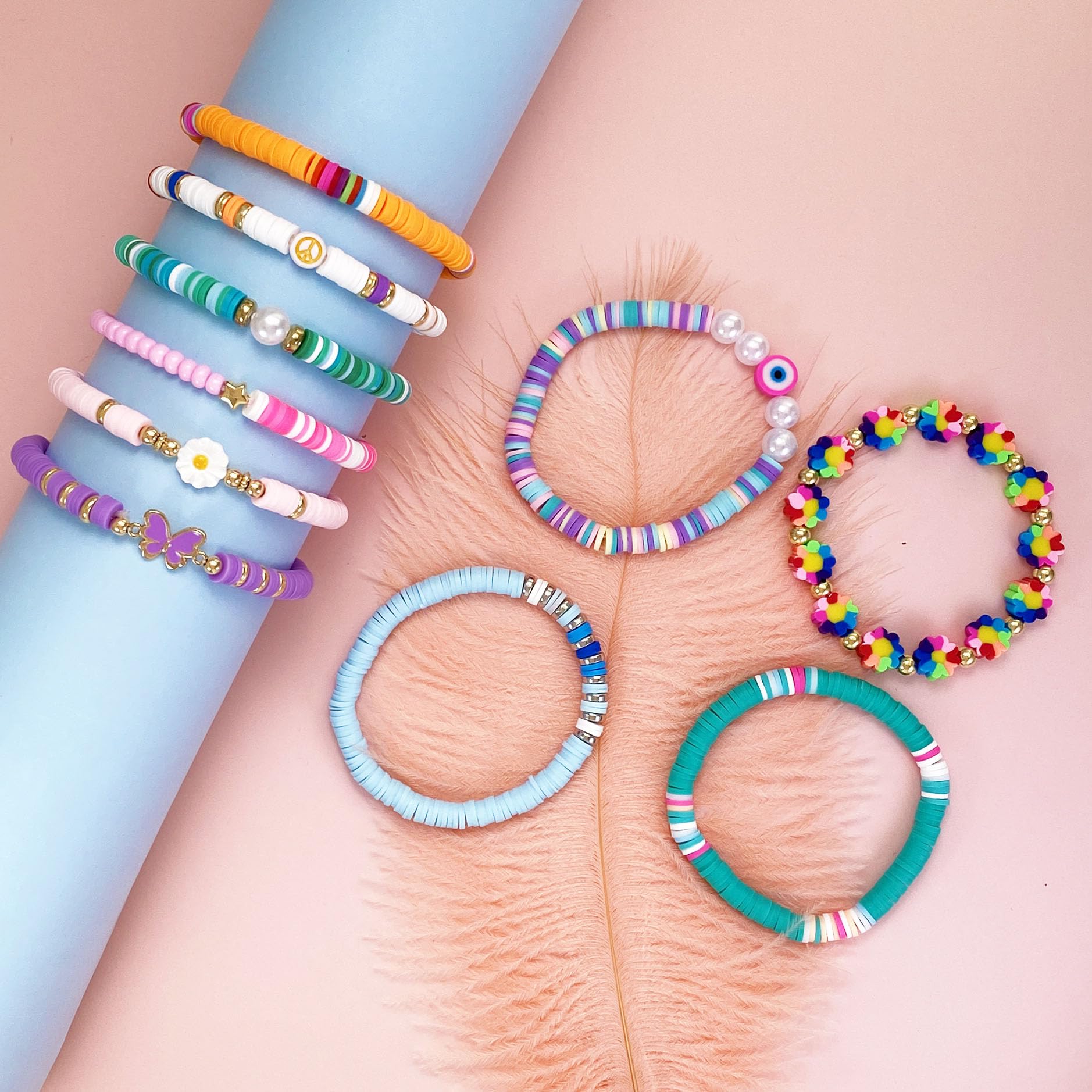 SIELEVIN beach-style clay bead bracelets in bright colors for daily wear and events