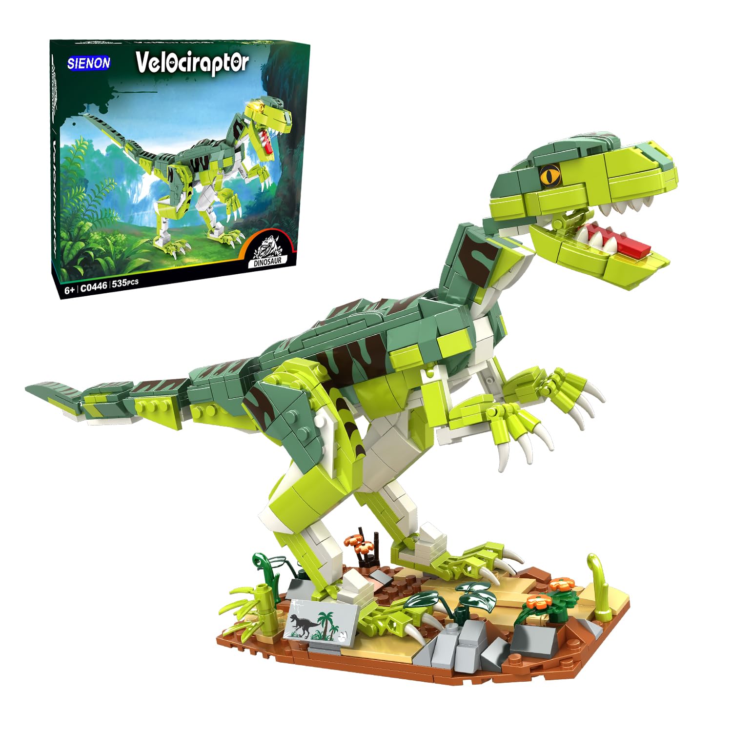 Sienon Velociraptor toy assembly promotes imaginative play.