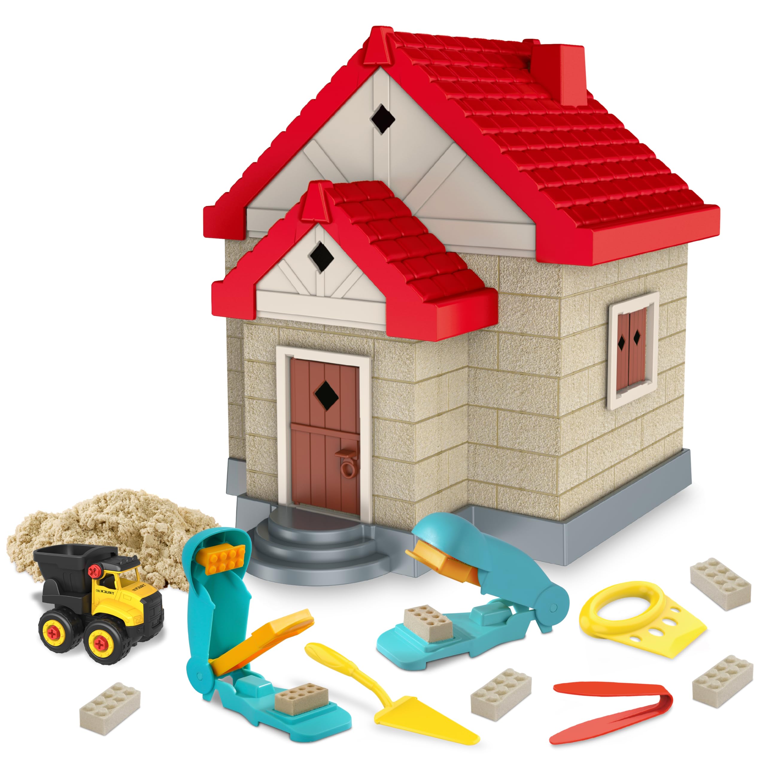 SIGHTEEDA moldable sand kit with house mold for imaginative indoor castle building.