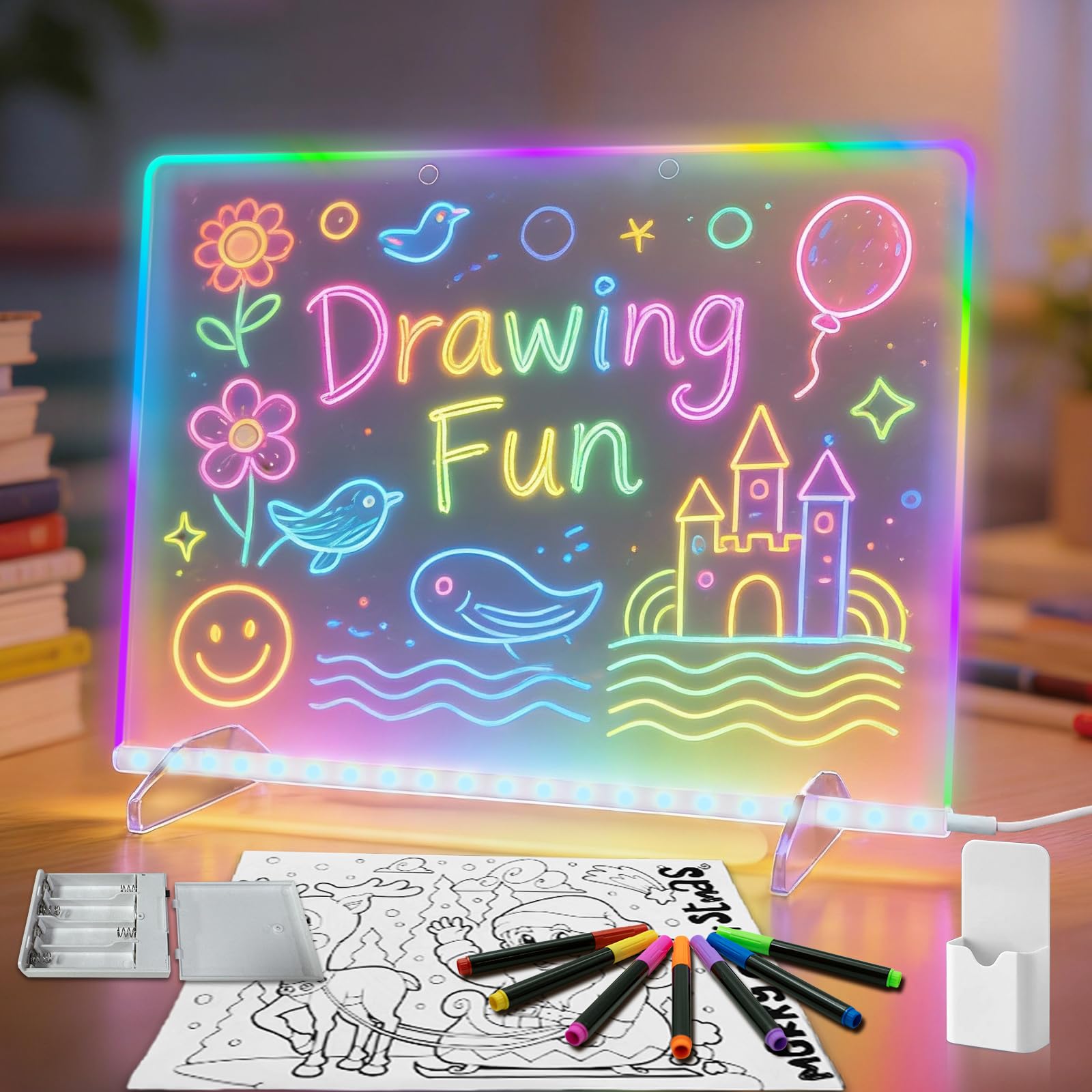 Signsxcel LED drawing board with battery box, front view for portable art sessions