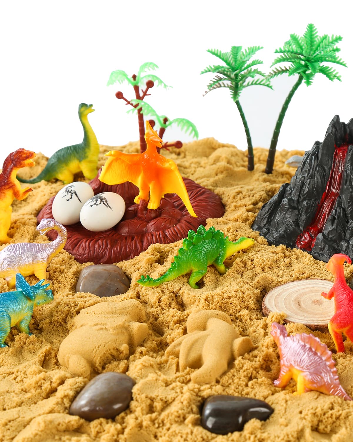Sikmcle dinosaur toys and sand in action for tactile learning and exploration