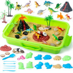 Sikmcle Dinosaur Sensory Bin setup with sand and dinosaurs for creative play