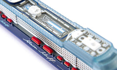 Siku 1730 blue white model highlighting deck details.