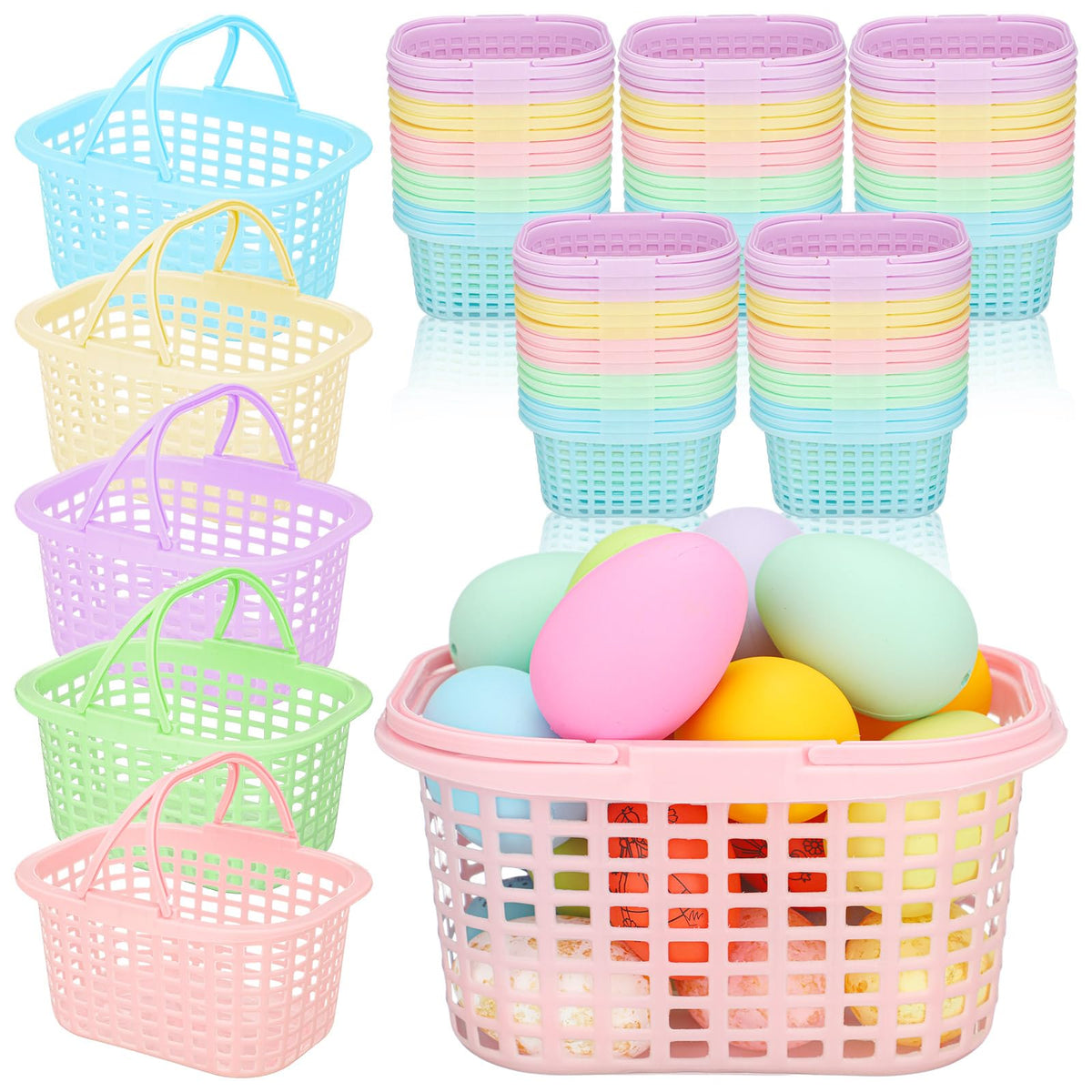 SiliFine pastel Easter baskets in a 60-piece pack for coordinated egg hunts