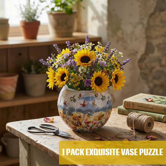 Silipull 3D Puzzle Vase with detachable stand displayed on a shelf