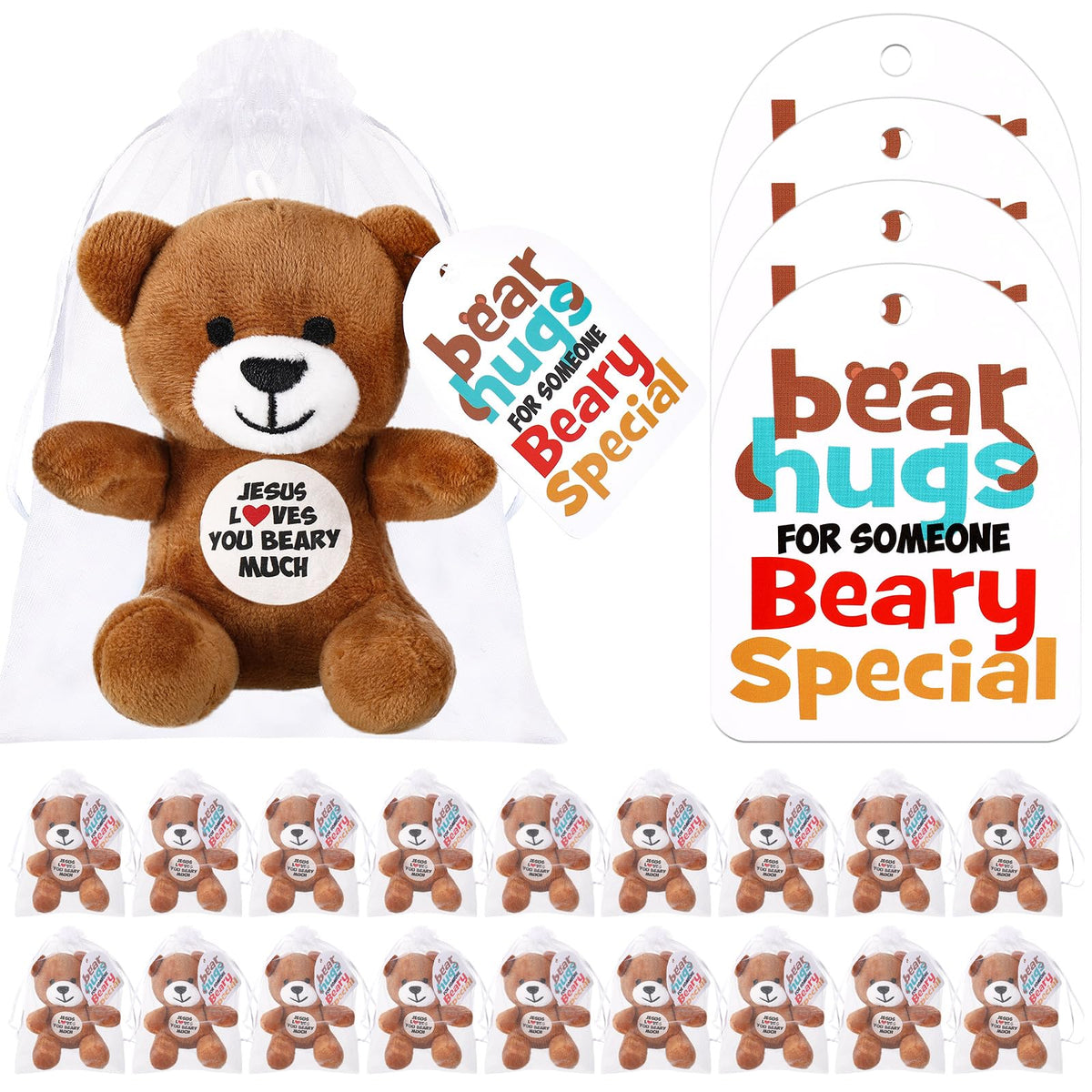 Silipull Jesus Loves You Beary Much bear, 4-inch plush, ideal for gifting.