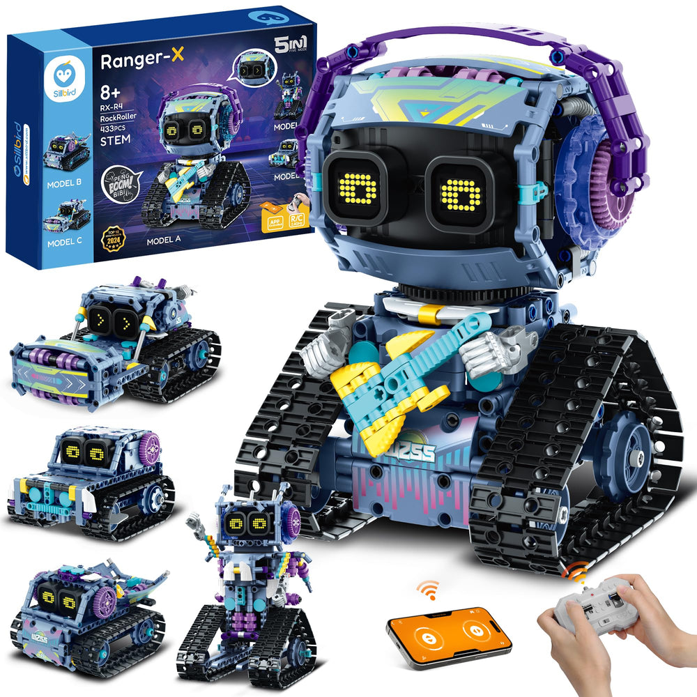 Sillbird robot kit 5-in-1 with 433 pieces supports hands-on STEM learning.