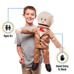 Silly Puppets 25-Inch Pops Peach Grandfather back mouth entry showing easy operation