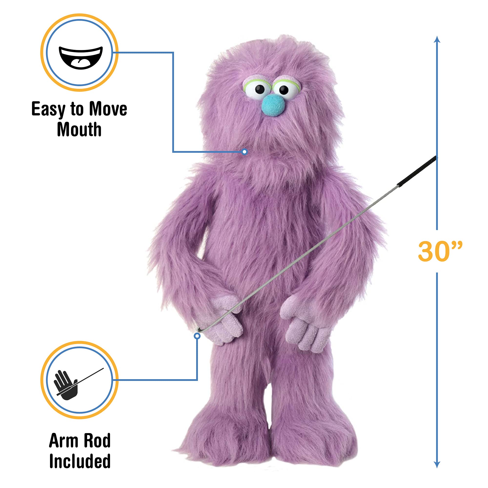 Silly Puppets arm rod attachment enables smooth ventriloquist movement