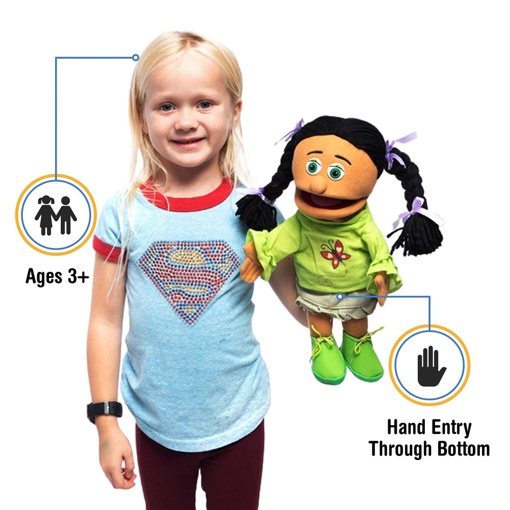 Silly Puppets Jasmine clothing detail enhances imaginative pretend play sessions.