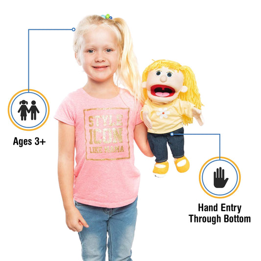 Silly Puppets Katie Peach Girl puppet mouth movement demonstrates expressive play