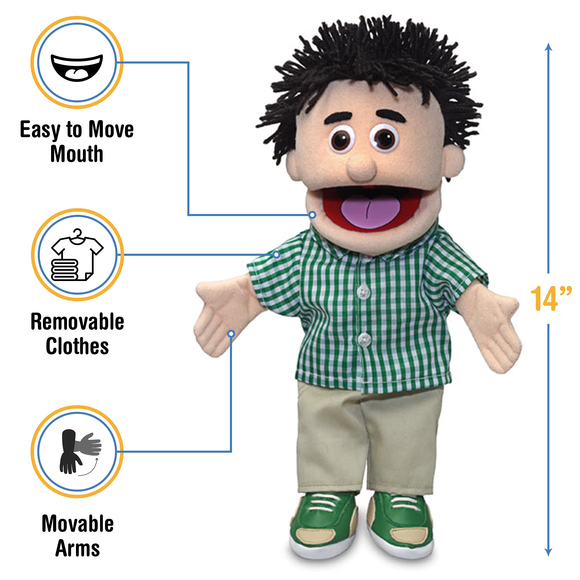 Silly Puppets Kenny Peach Boy clothes detail highlights quality craftsmanship