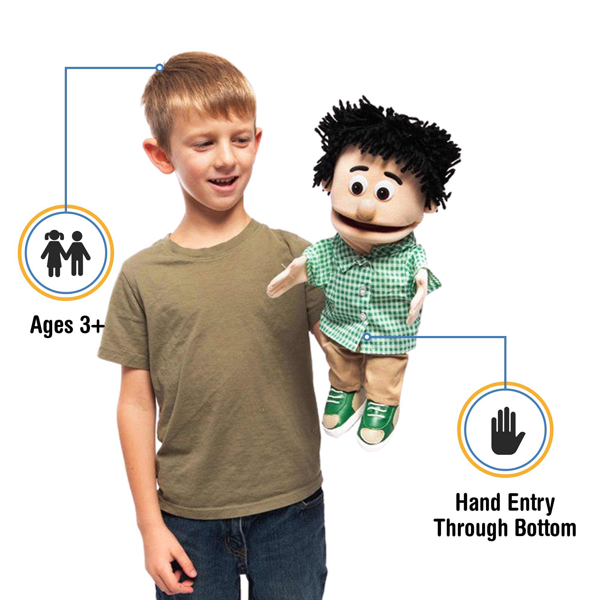 Silly Puppets Kenny Peach Boy puppet side action demonstrates kid friendly storytelling