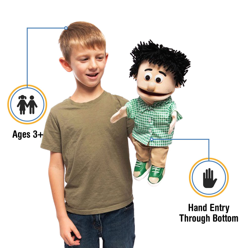 Silly Puppets Kenny Peach Boy puppet side action demonstrates kid friendly storytelling