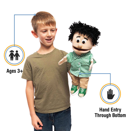 Silly Puppets Kenny Peach Boy puppet side action demonstrates kid friendly storytelling