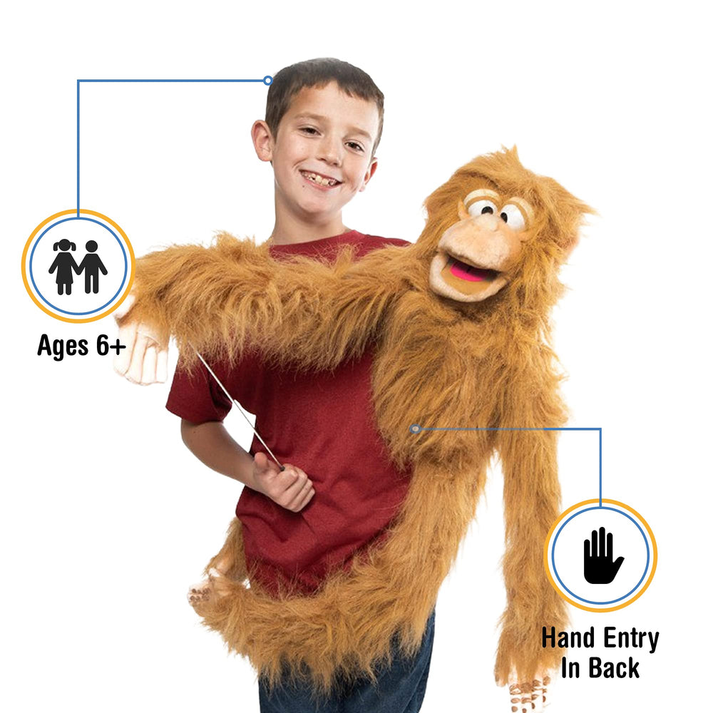 Silly Puppets monkey full-body puppet with movable mouth for expressive acts.