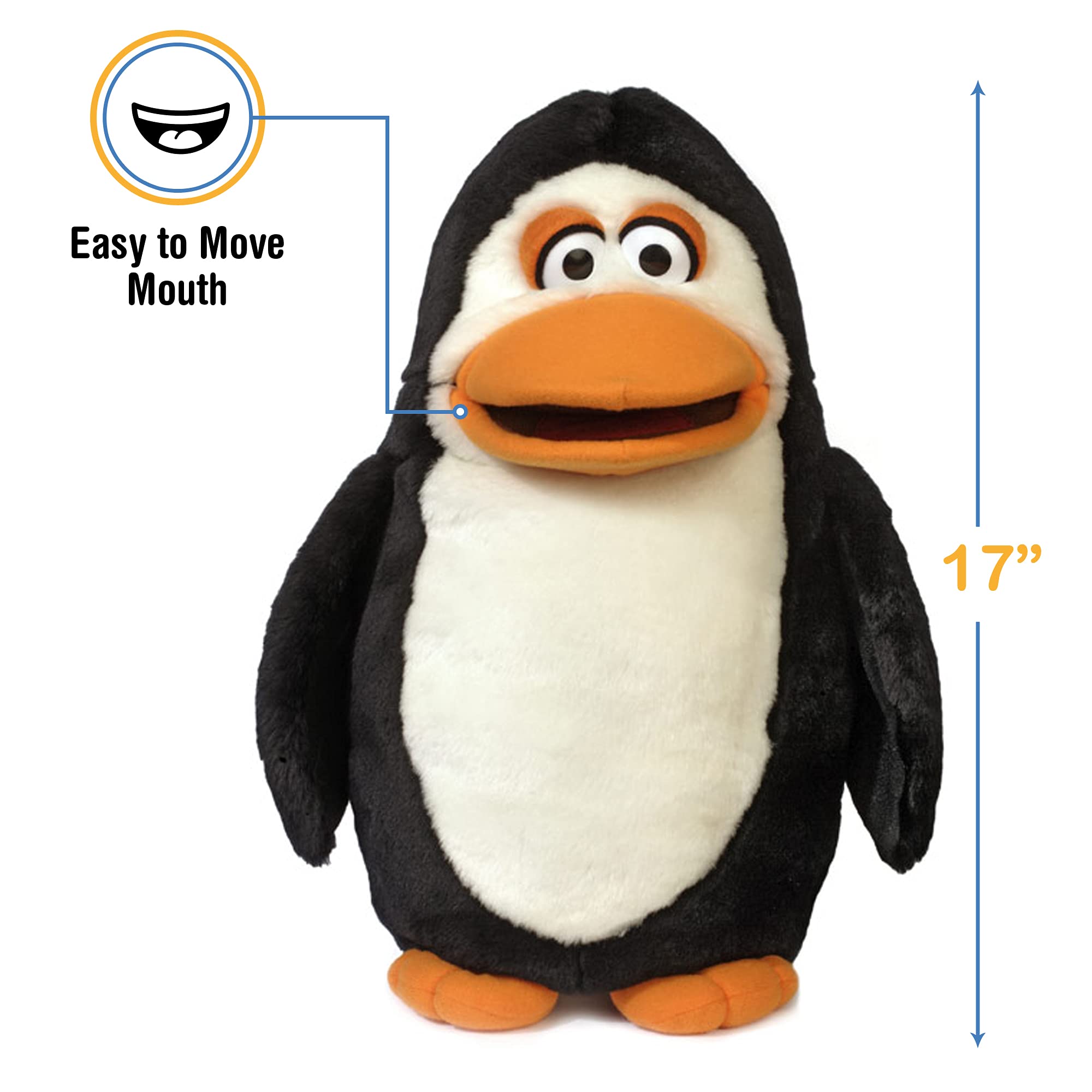 Silly Puppets penguin bottom-entry hand access simplifies operation during shows.