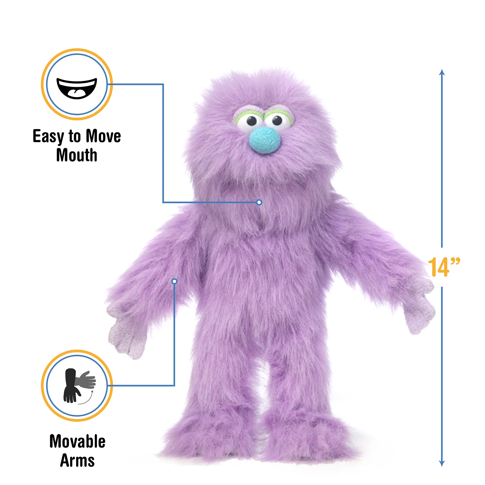 Silly Puppets purple monster puppet with soft fur for gentle play
