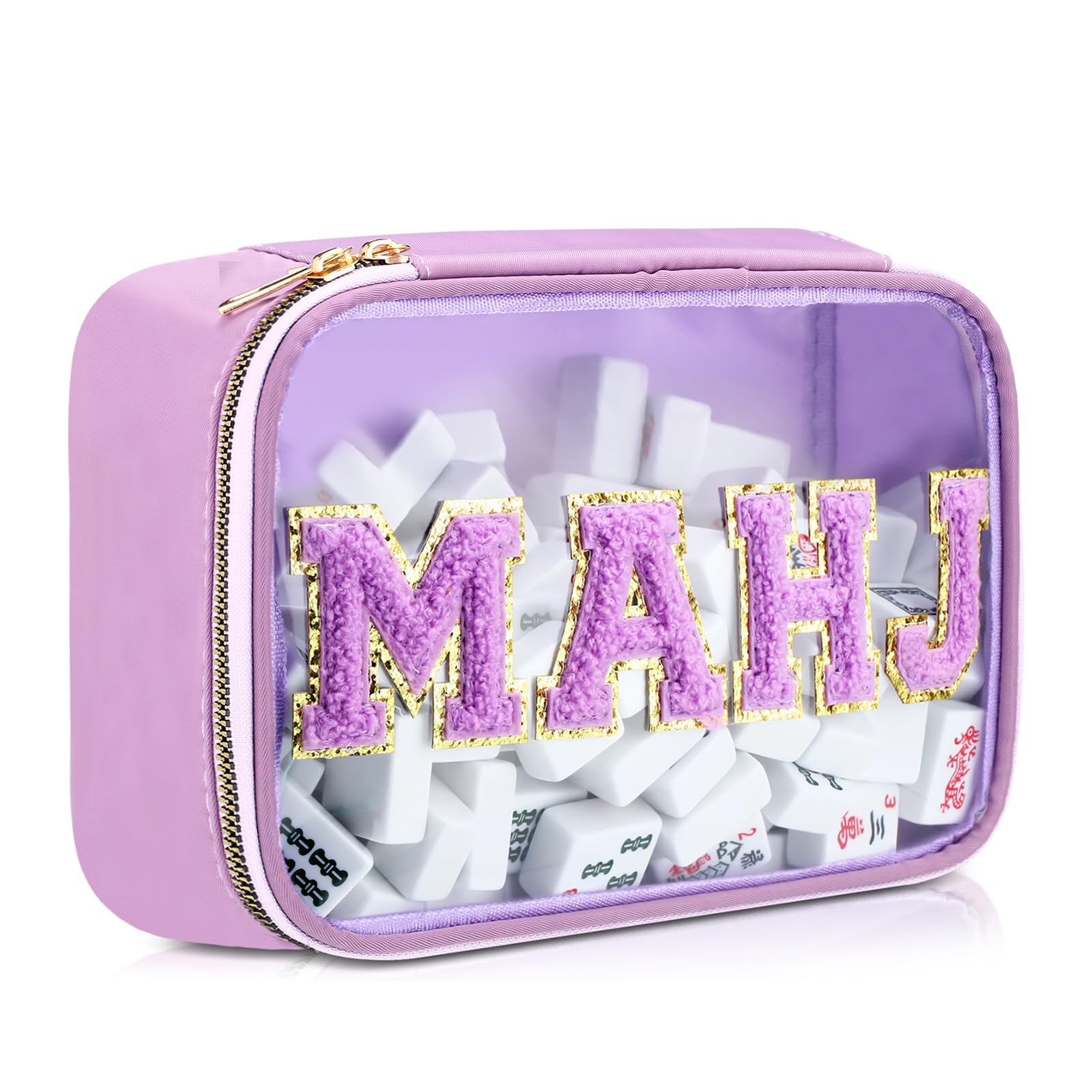 SilTriangle empty Mahjong tile bag in clear PVC keeps tiles visible and protected.