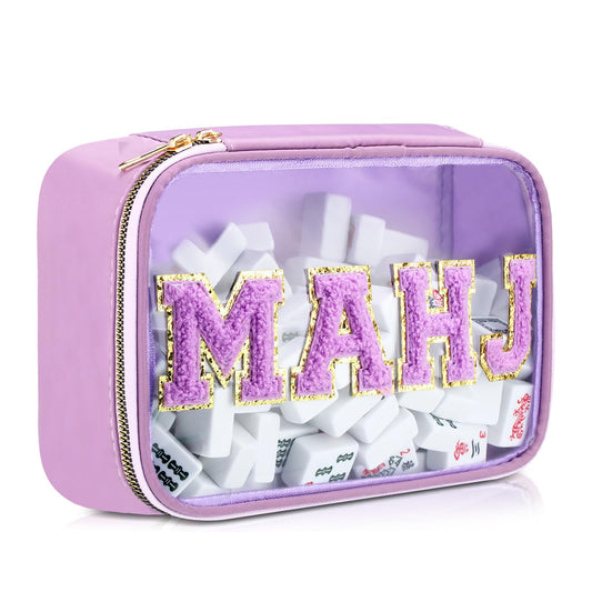 SilTriangle empty Mahjong tile bag in clear PVC keeps tiles visible and protected.