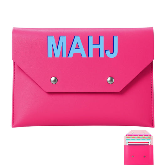 SilTriangle leather Mahjong card clutch front view with secure magnetic closure for quick access.