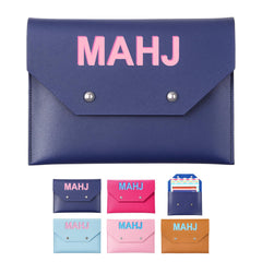 SilTriangle mahjong card holder in navy leather, compact 8x6 inches for organized game nights.