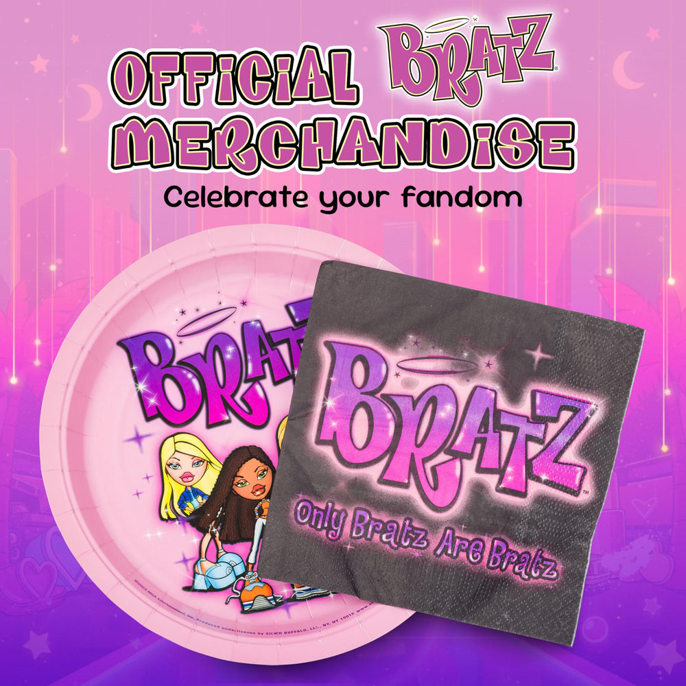 Purple Bratz napkins with branding for a coordinated party look.
