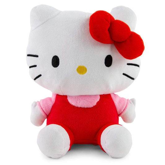 Silver Buffalo Hello Kitty face close-up highlights soft plush for coin saving.