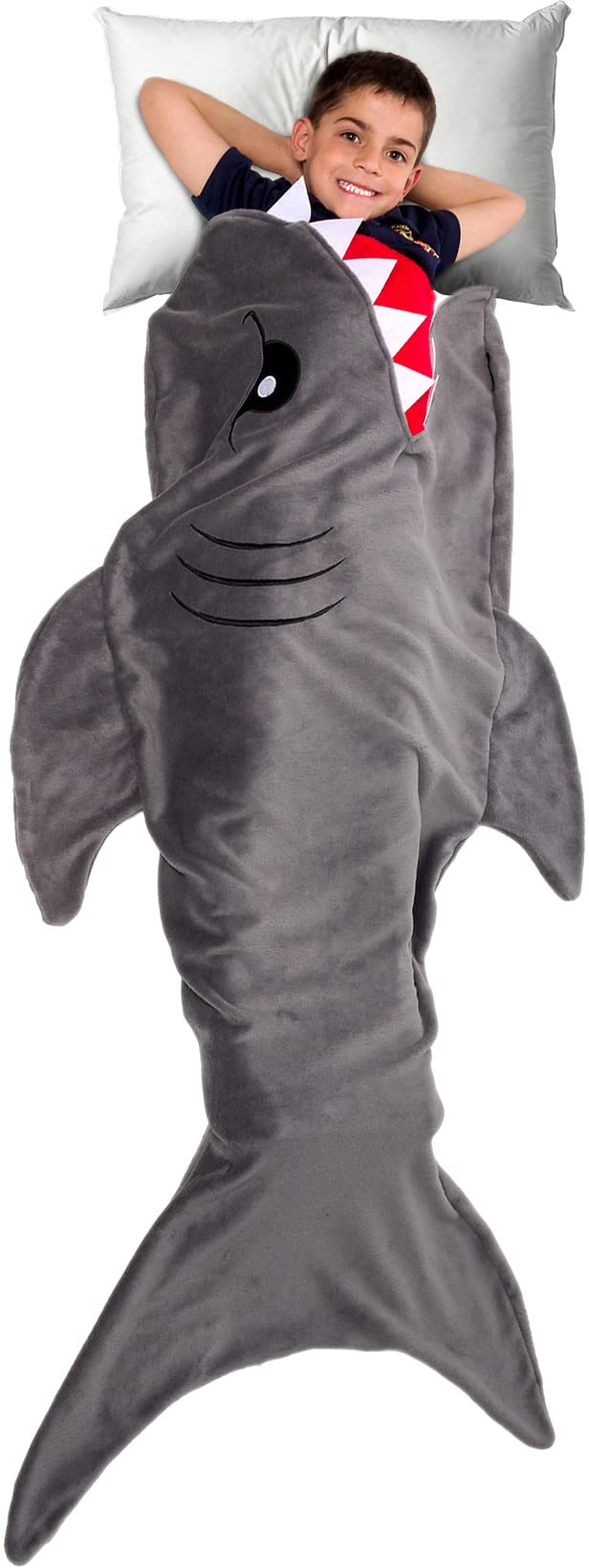 Silver Lilly Shark Tail Blanket face view for playful dress-up and cozy lounging.