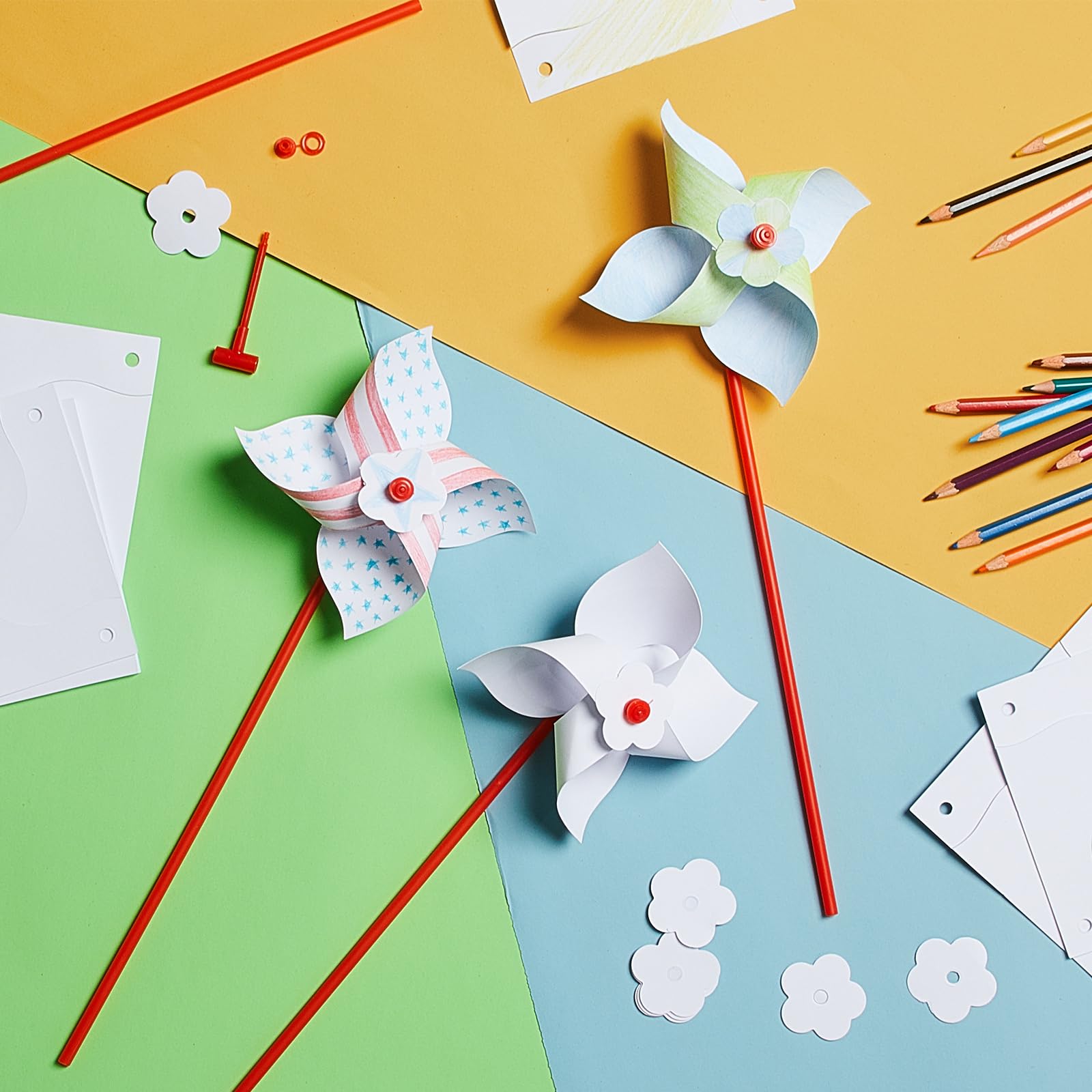 Simgoing pinwheels as outdoor party favors and classroom decor.