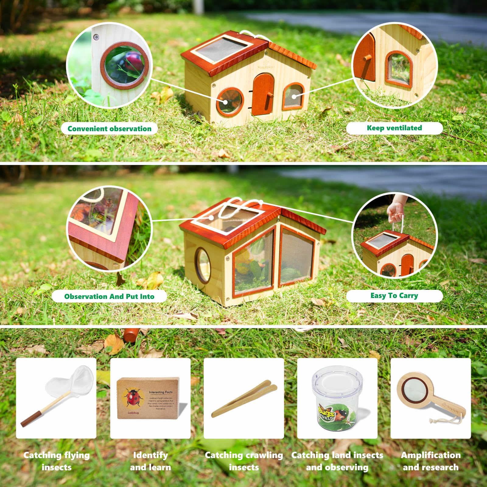 SIMPLIPLAY insect observation cup with magnifier for detailed viewing