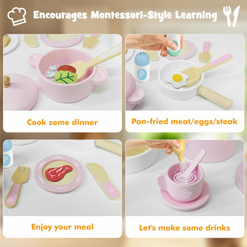 SIMPLIPLAY wooden cups and saucers provide colorful pretend tea time moments for little chefs