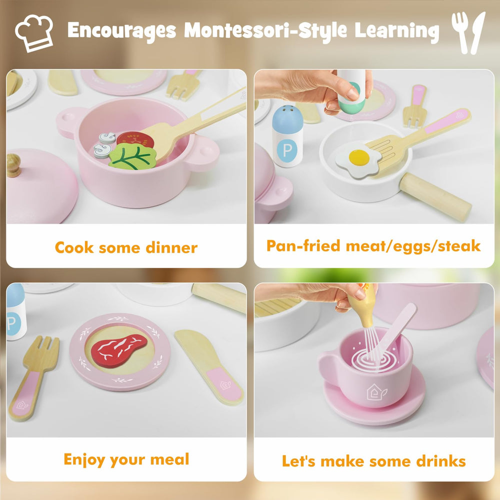 SIMPLIPLAY wooden cups and saucers provide colorful pretend tea time moments for little chefs